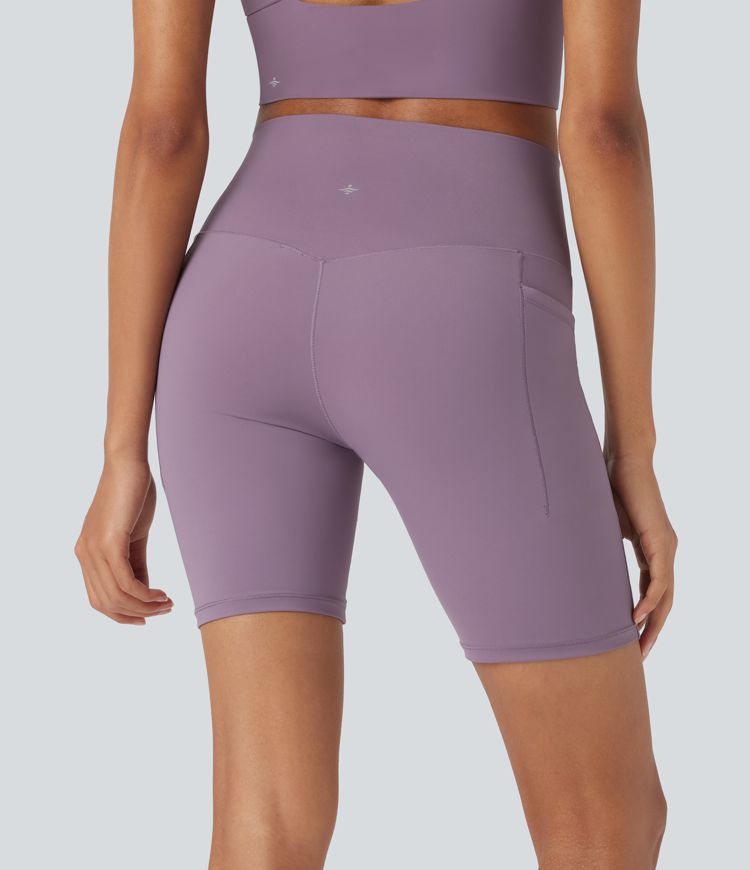 pantalones cortos de ciclismo halara ultrasculpt cool de secado rápido cintura alta control de abdomen para senderismo 7 con bolsillos upf 50