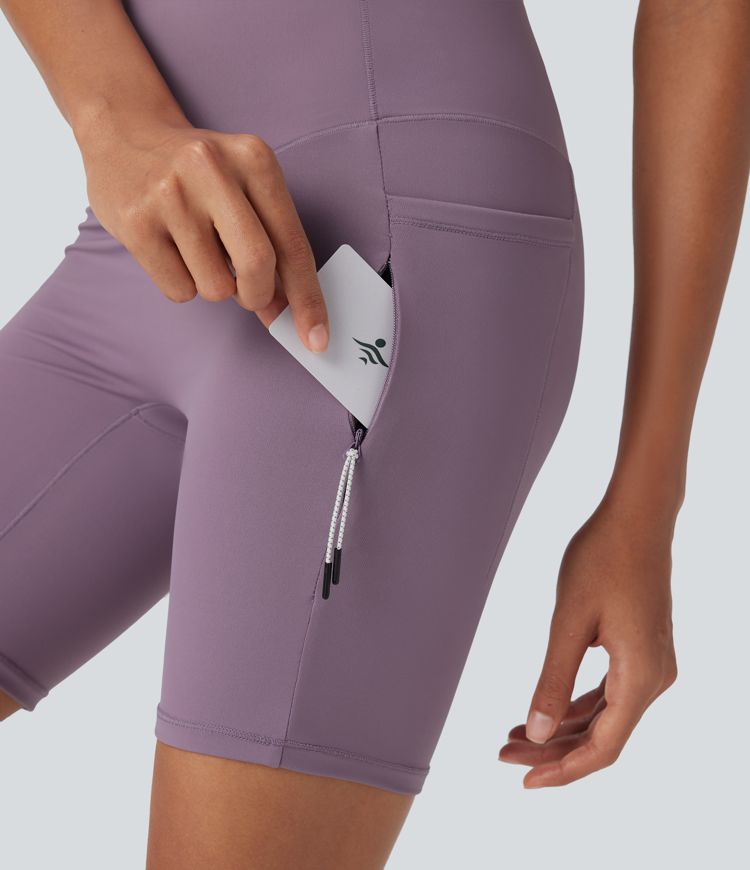 pantalones cortos de ciclismo halara ultrasculpt cool de secado rápido cintura alta control de abdomen para senderismo 7 con bolsillos upf 50