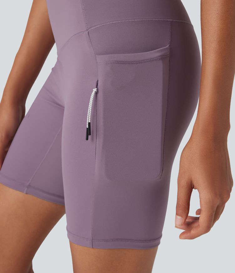 pantalones cortos de ciclismo halara ultrasculpt cool de secado rápido cintura alta control de abdomen para senderismo 7 con bolsillos upf 50