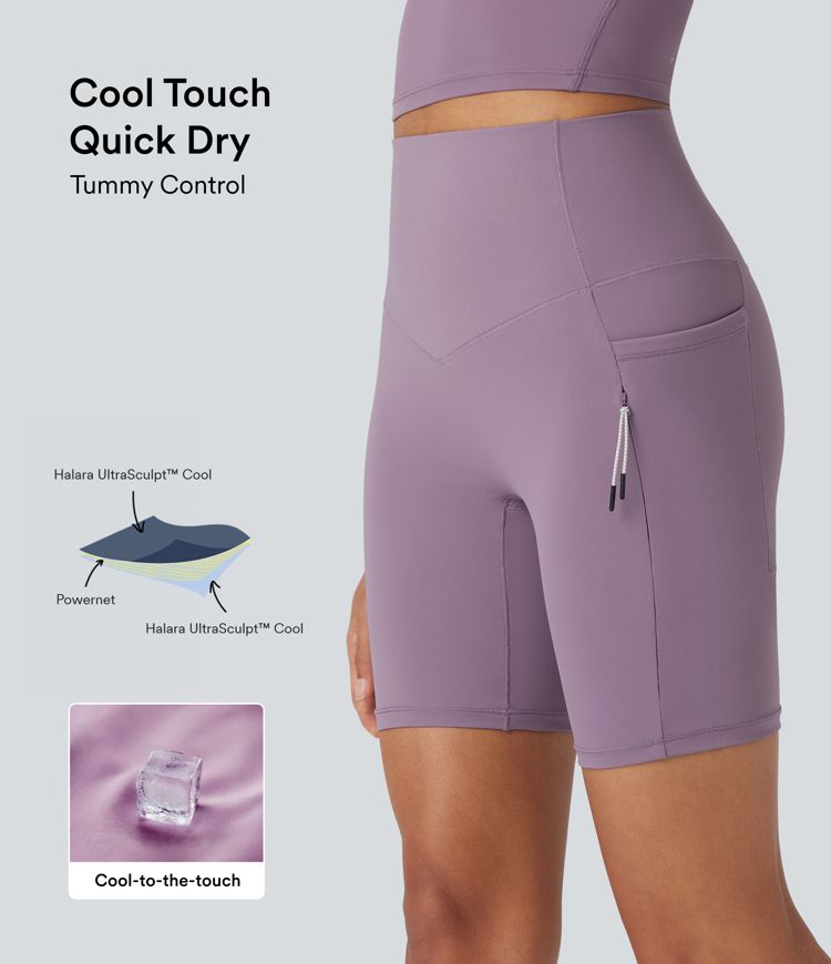 pantalones cortos de ciclismo halara ultrasculpt cool de secado rápido cintura alta control de abdomen para senderismo 7 con bolsillos upf 50
