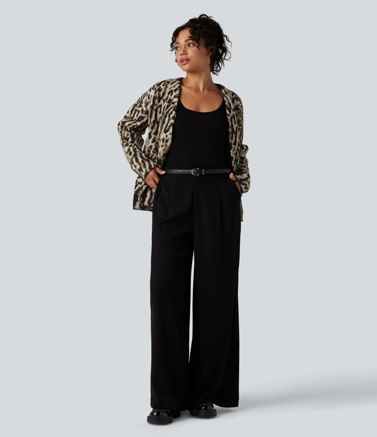 cárdigan informal de mezcla de lana con estampado de leopardo y cuello en v