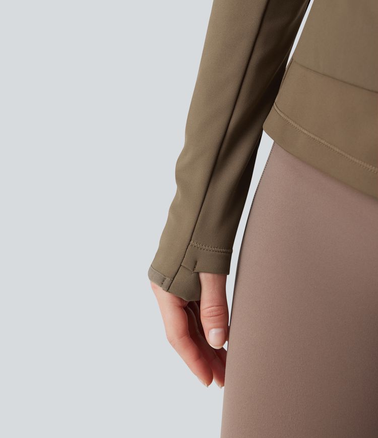 chaqueta de plumón con capucha cremallera manga larga agujero para el pulgar y bolsillo