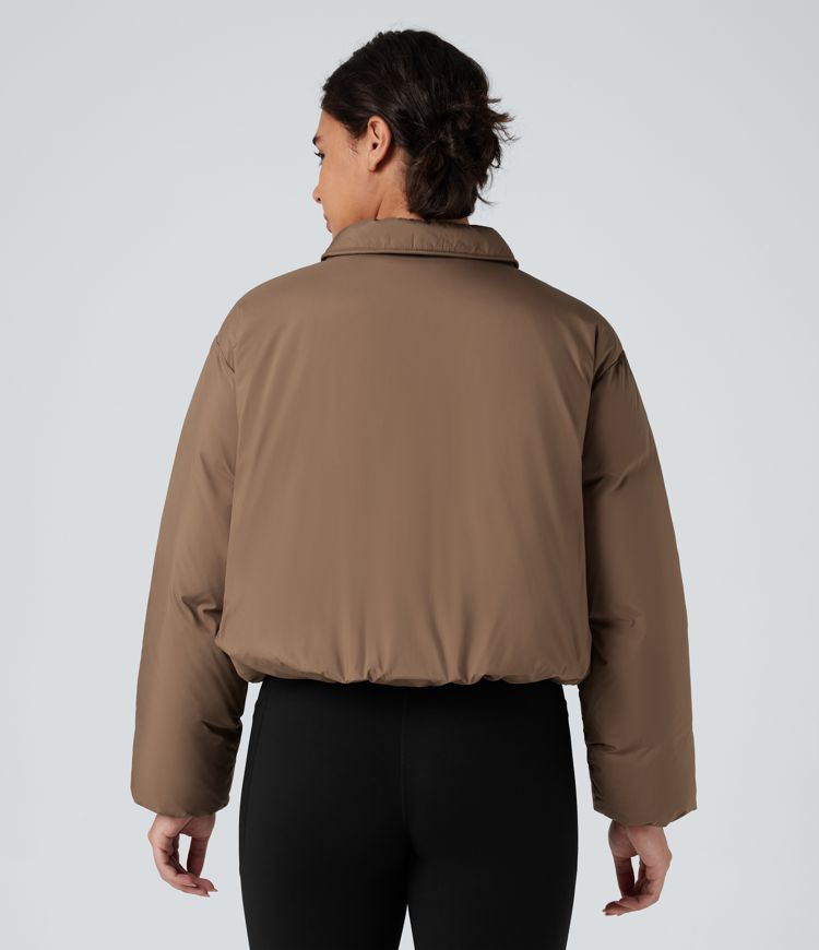 chaqueta acolchada informal de manga larga con cuello repelente al agua y botones con bolsillos