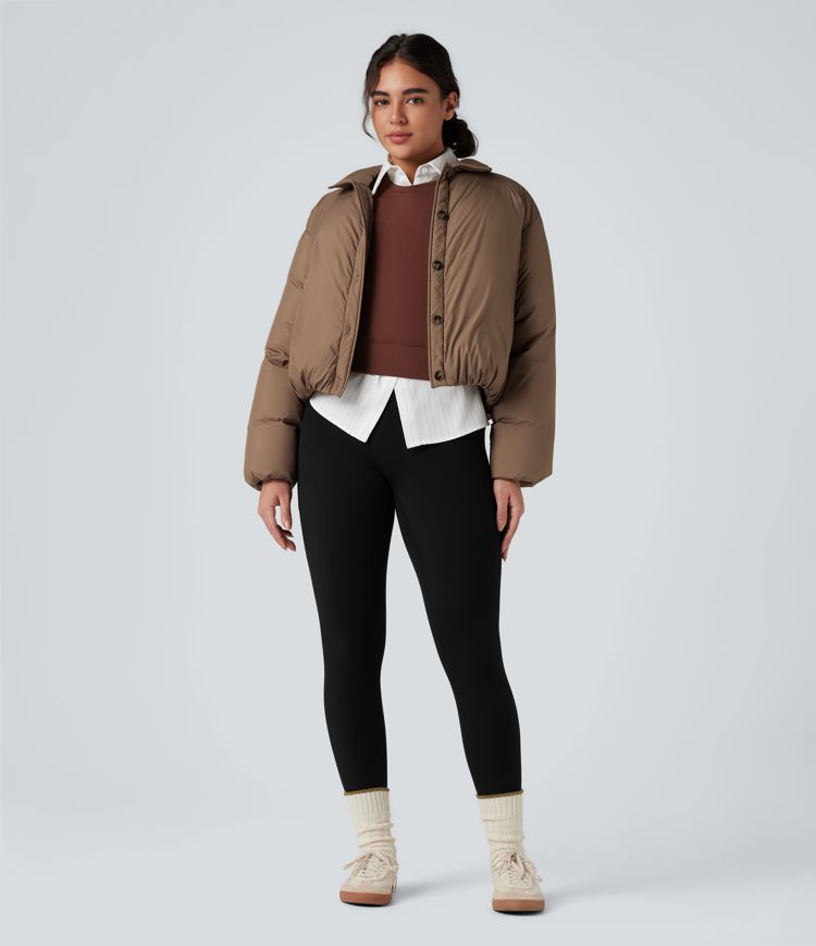 chaqueta acolchada informal de manga larga con cuello repelente al agua y botones con bolsillos