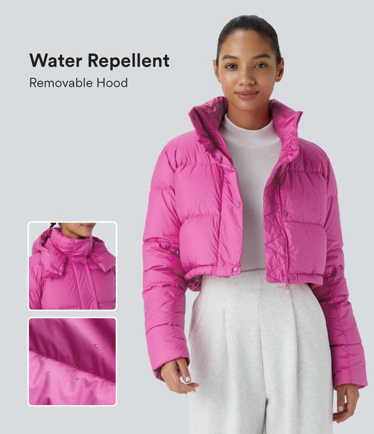 chaqueta acolchada informal de manga larga con capucha extraíble y bolsillo invisible repelente al agua