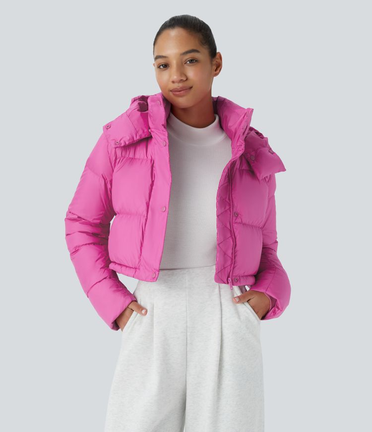chaqueta acolchada informal de manga larga con capucha extraíble y bolsillo invisible repelente al agua