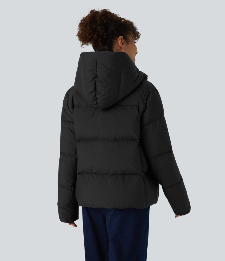 chaqueta acolchada informal holgada con capucha repelente al agua con cremallera lateral en el bolsillo y broches