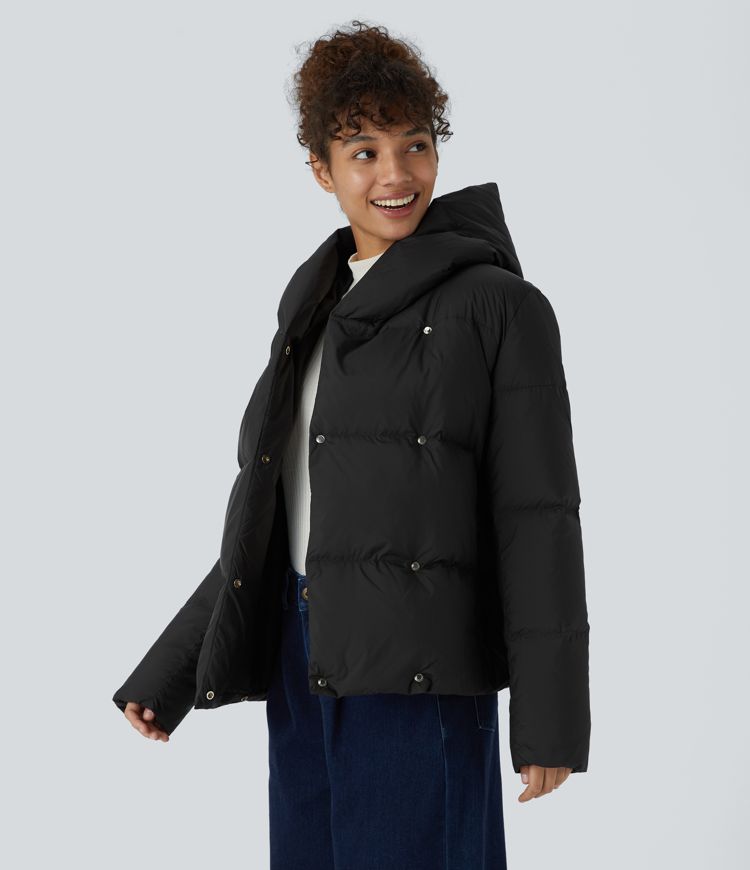 chaqueta acolchada informal holgada con capucha repelente al agua con cremallera lateral en el bolsillo y broches