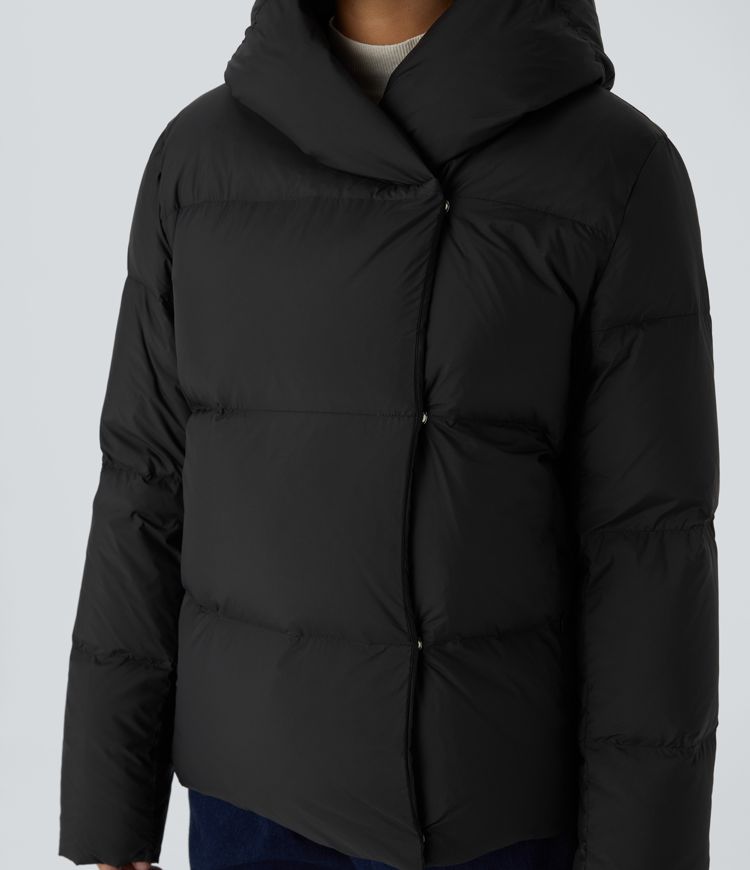 chaqueta acolchada informal holgada con capucha repelente al agua con cremallera lateral en el bolsillo y broches