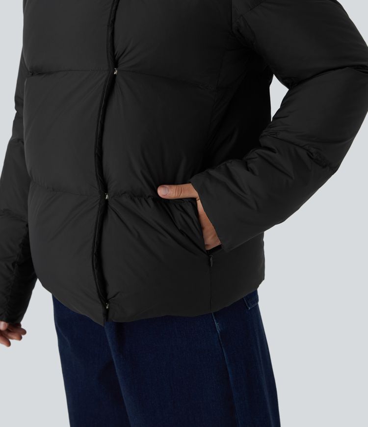 chaqueta acolchada informal holgada con capucha repelente al agua con cremallera lateral en el bolsillo y broches