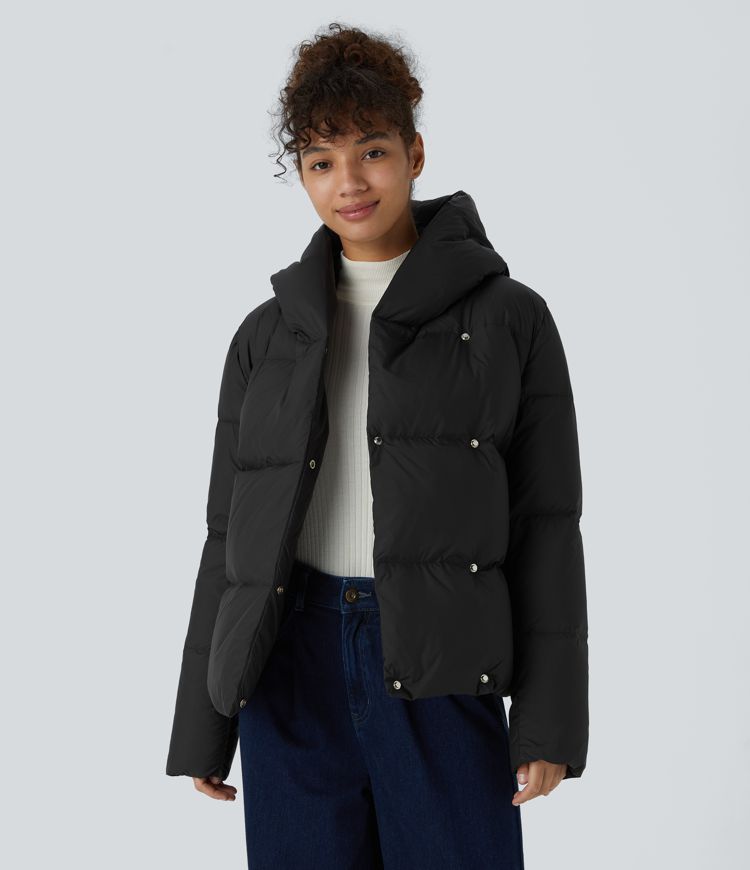 chaqueta acolchada informal holgada con capucha repelente al agua con cremallera lateral en el bolsillo y broches