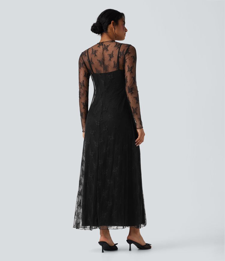 vestido maxi casual de encaje de dos piezas con manga larga