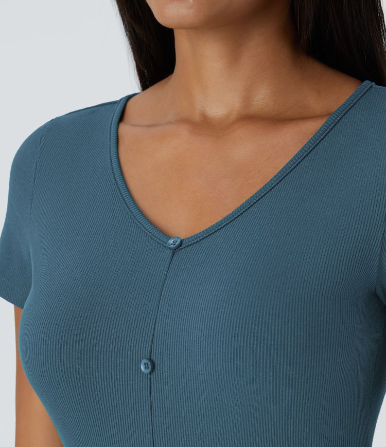 vestido midi de punto acanalado con cuello en v