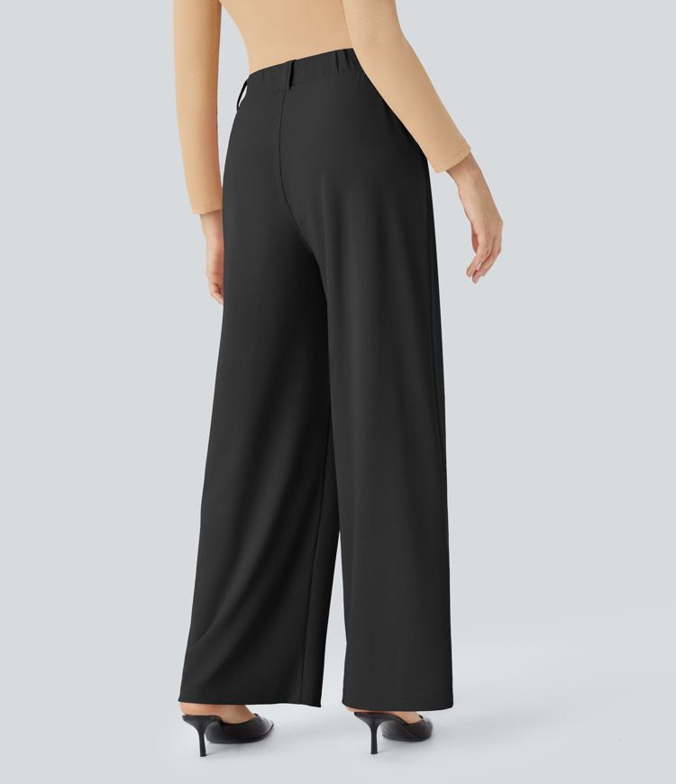 pantalones de trabajo halara flex de cintura alta pierna ancha y bolsillos con microgofre