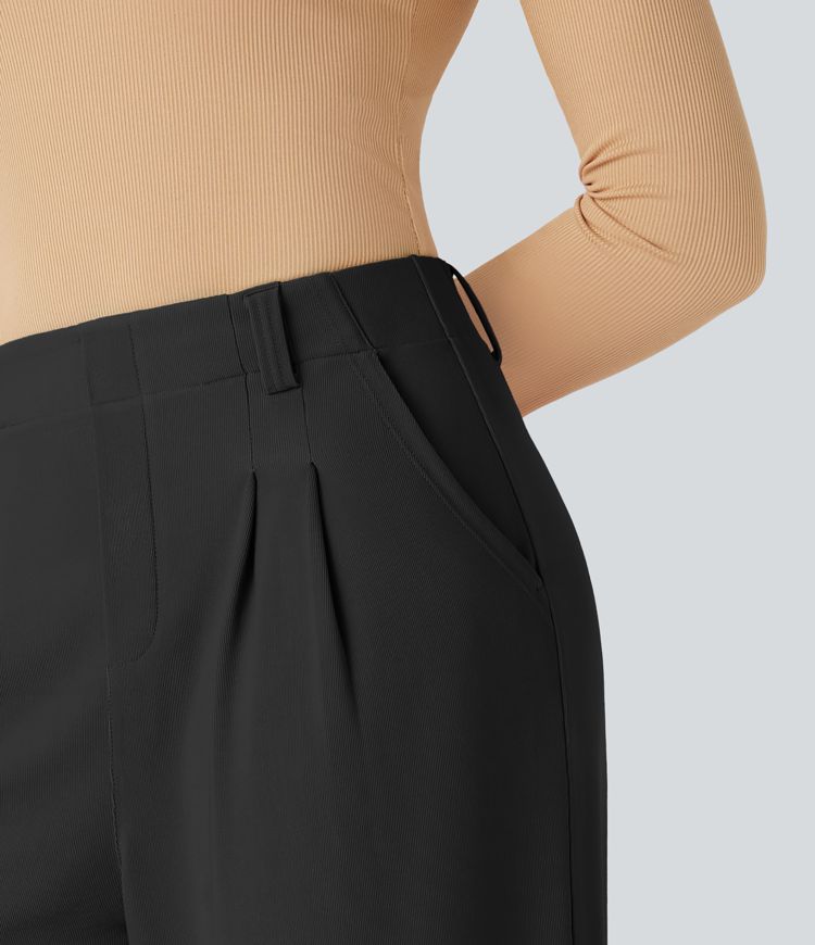 pantalones de trabajo halara flex de cintura alta pierna ancha y bolsillos con microgofre