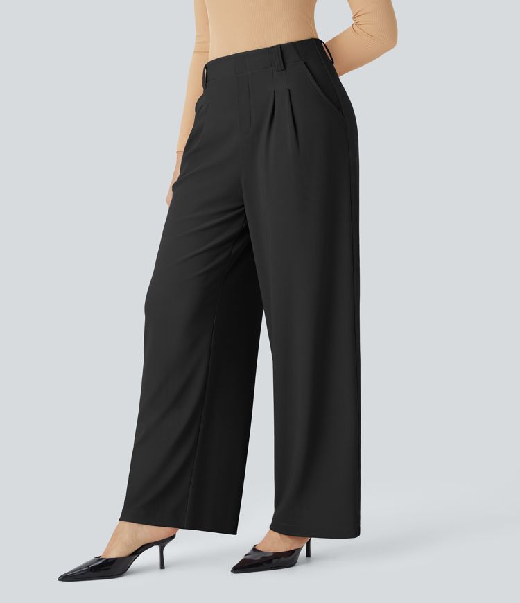 pantalones de trabajo halara flex de cintura alta pierna ancha y bolsillos con microgofre