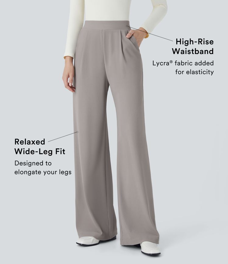 pantalones de trabajo halara flex de cintura alta moldeadores de cuerpo con bolsillos pernera ancha y microgofre