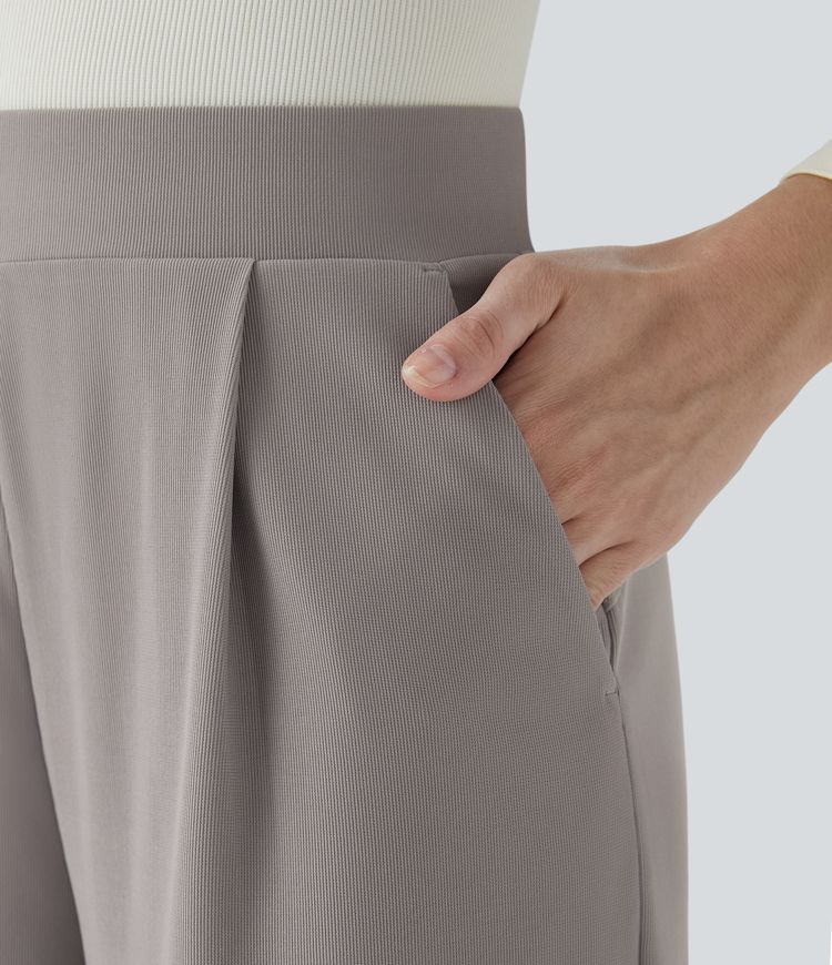 pantalones de trabajo halara flex de cintura alta moldeadores de cuerpo con bolsillos pernera ancha y microgofre