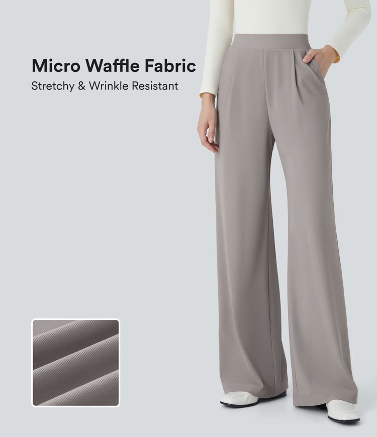 pantalones de trabajo halara flex de cintura alta moldeadores de cuerpo con bolsillos pernera ancha y microgofre
