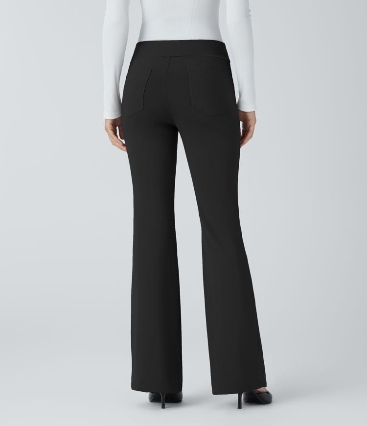 pantalones de trabajo de tiro medio con bolsillos y tejido esculpido halara flex