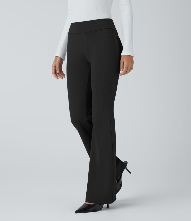 pantalones de trabajo de tiro medio con bolsillos y tejido esculpido halara flex