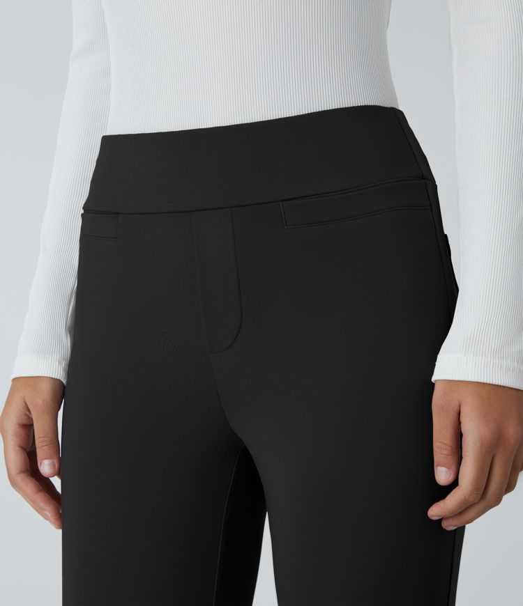 pantalones de trabajo de tiro medio con bolsillos y tejido esculpido halara flex