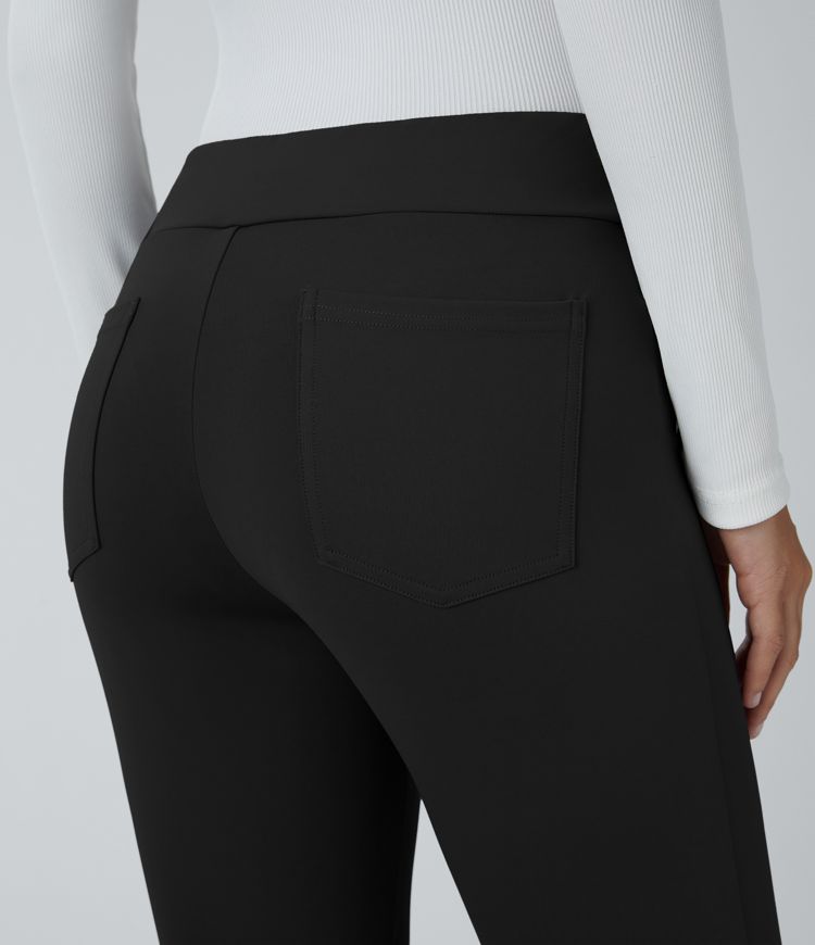 pantalones de trabajo de tiro medio con bolsillos y tejido esculpido halara flex