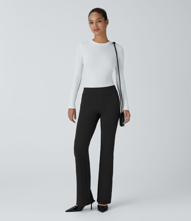 pantalones de trabajo de tiro medio con bolsillos y tejido esculpido halara flex
