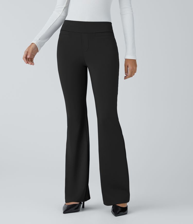 pantalones de trabajo de tiro medio con bolsillos y tejido esculpido halara flex