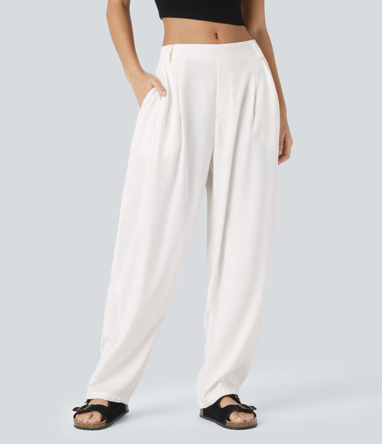 pantalones de trabajo halara flex de tiro medio con bolsillos y pernera cilíndrica