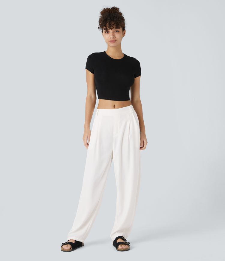 pantalones de trabajo halara flex de tiro medio con bolsillos y pernera cilíndrica