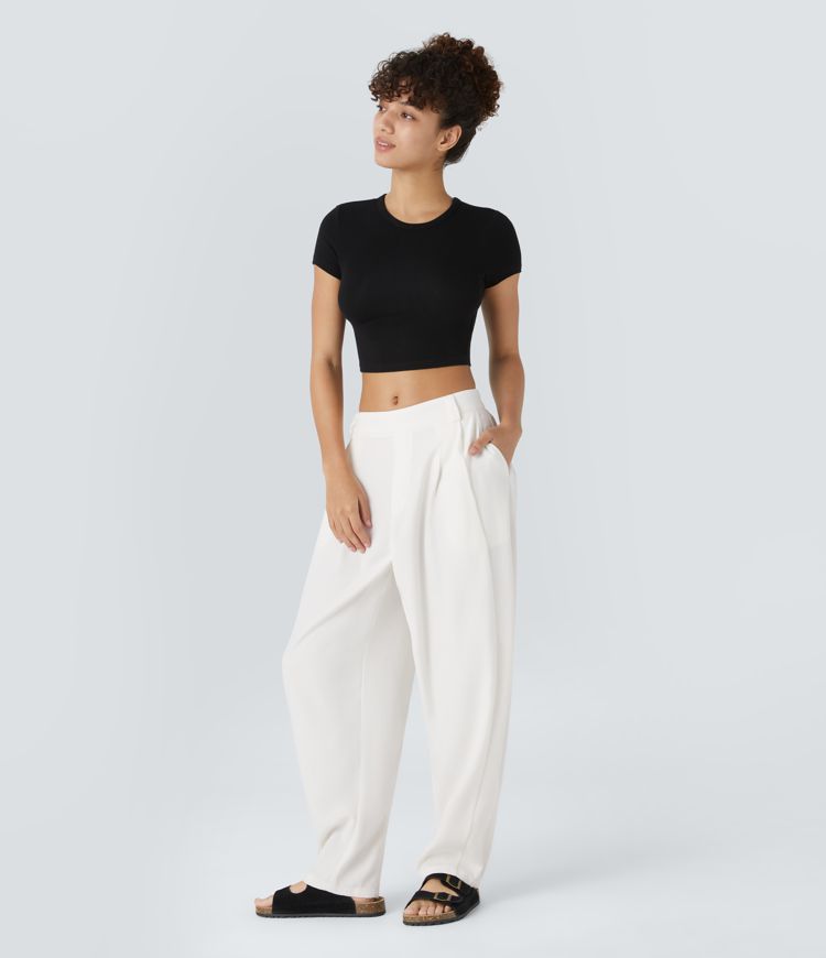 pantalones de trabajo halara flex de tiro medio con bolsillos y pernera cilíndrica