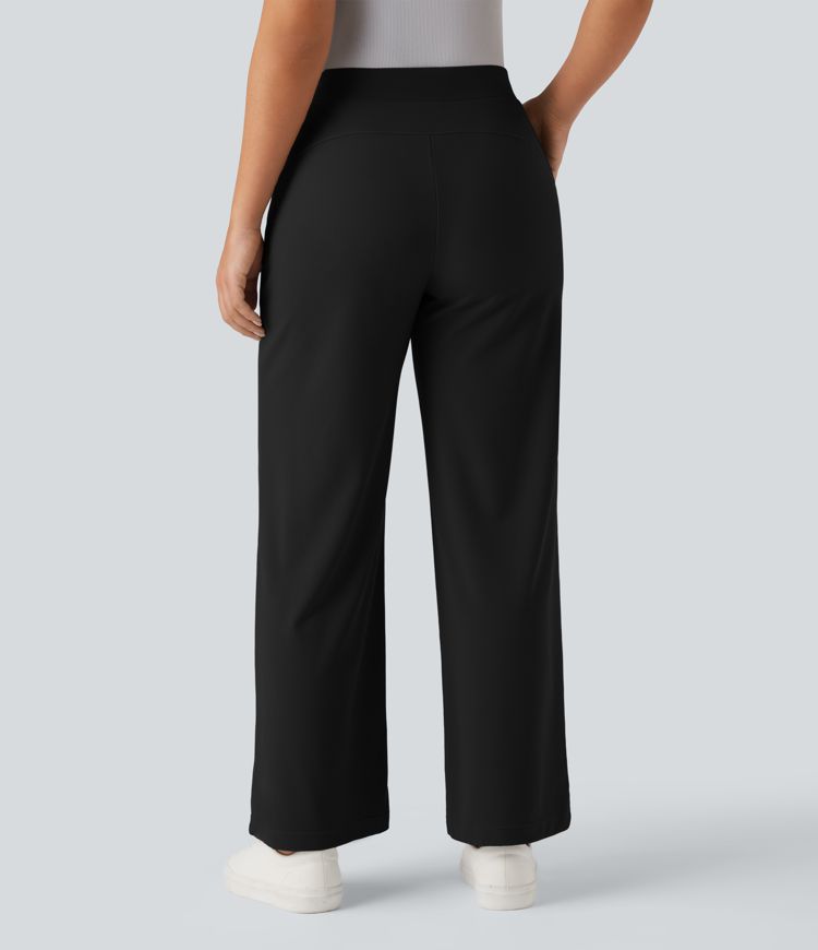 pantalones de trabajo halara flex de cintura alta control de abdomen modeladores corporales adelgazantes de pierna ancha y microgofre con bolsillos