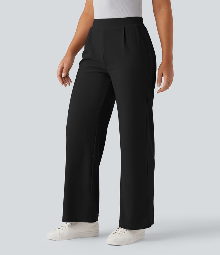pantalones de trabajo halara flex de cintura alta control de abdomen modeladores corporales adelgazantes de pierna ancha y microgofre con bolsillos