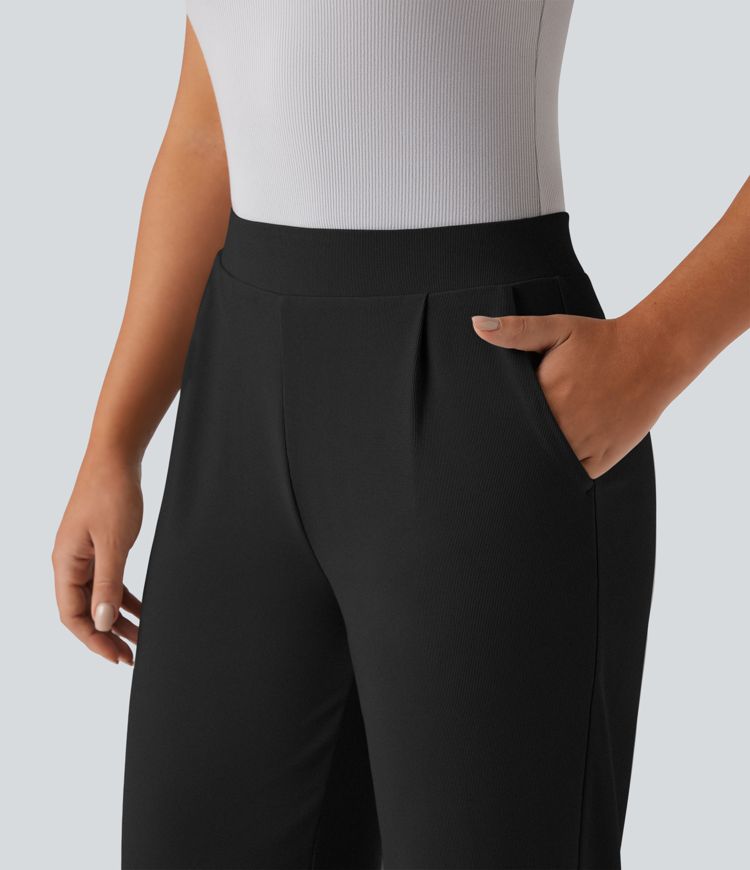 pantalones de trabajo halara flex de cintura alta control de abdomen modeladores corporales adelgazantes de pierna ancha y microgofre con bolsillos