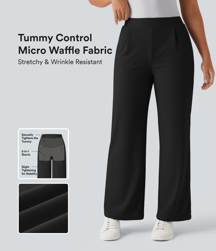 pantalones de trabajo halara flex de cintura alta control de abdomen modeladores corporales adelgazantes de pierna ancha y microgofre con bolsillos