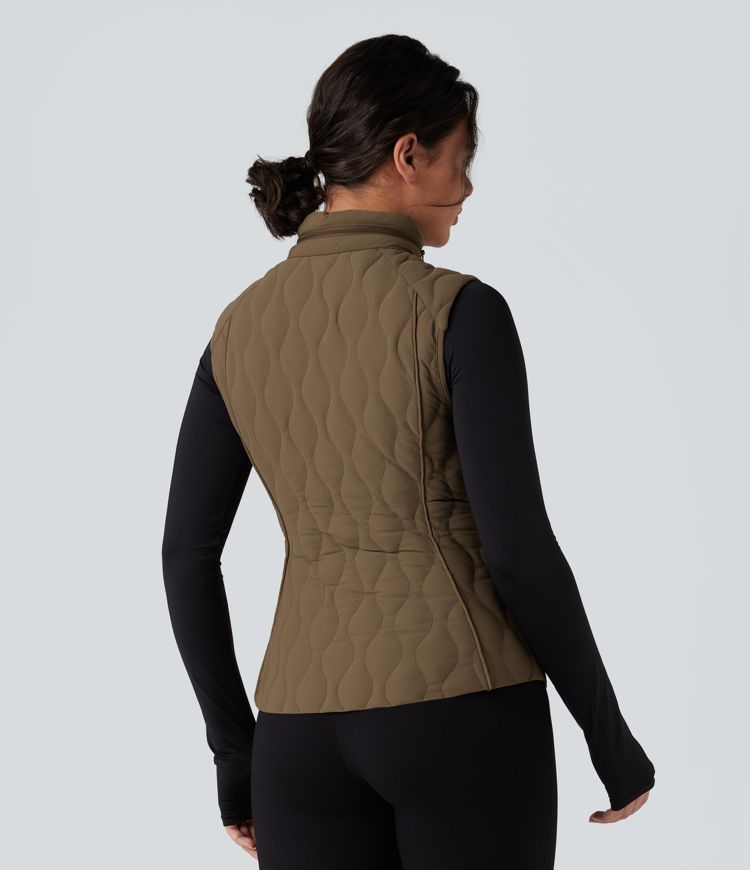 chaleco acolchado para correr plegable con cuello alto cremallera y bolsillos