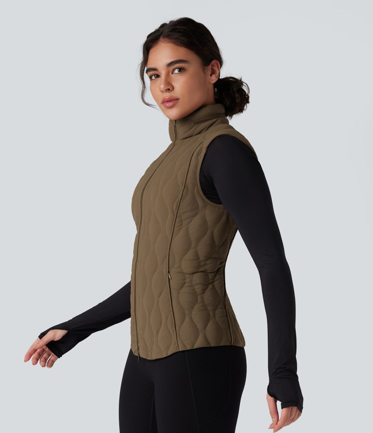chaleco acolchado para correr plegable con cuello alto cremallera y bolsillos