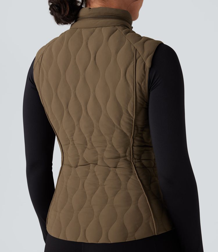 chaleco acolchado para correr plegable con cuello alto cremallera y bolsillos