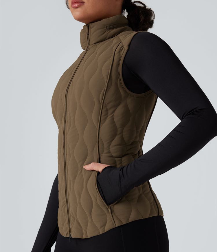 chaleco acolchado para correr plegable con cuello alto cremallera y bolsillos