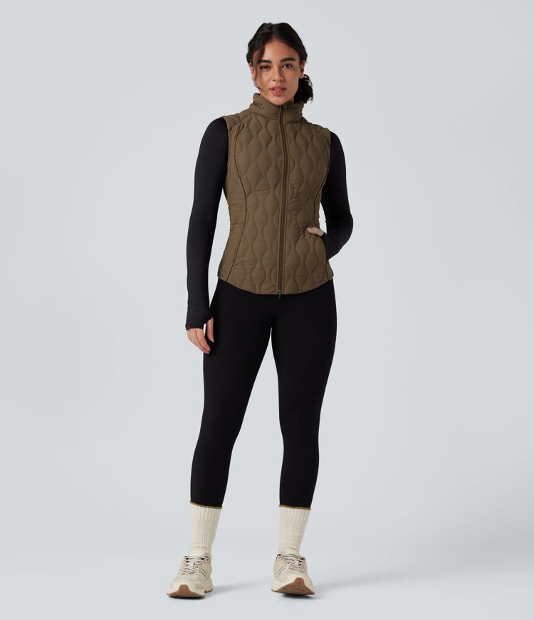 chaleco acolchado para correr plegable con cuello alto cremallera y bolsillos