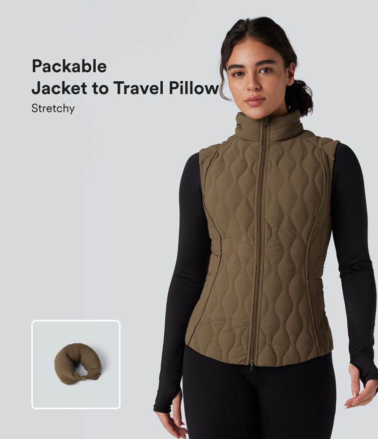 chaleco acolchado para correr plegable con cuello alto cremallera y bolsillos