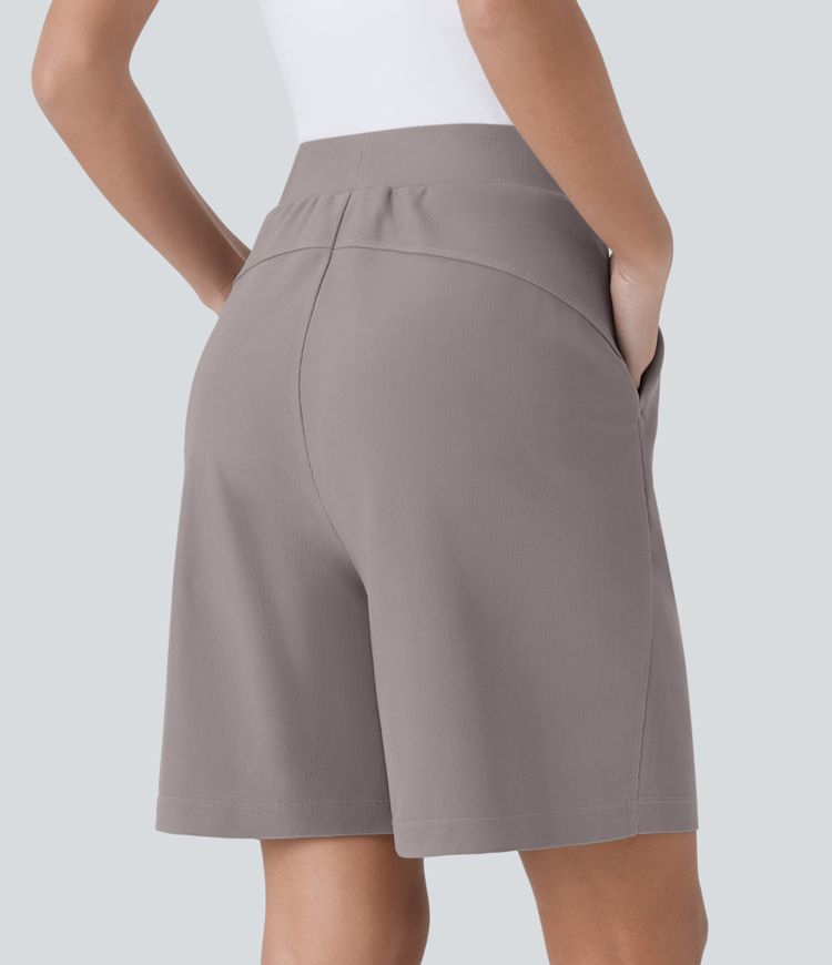 pantalones cortos de trabajo de cintura alta con microgofre y bolsillo que esculpen la cintura