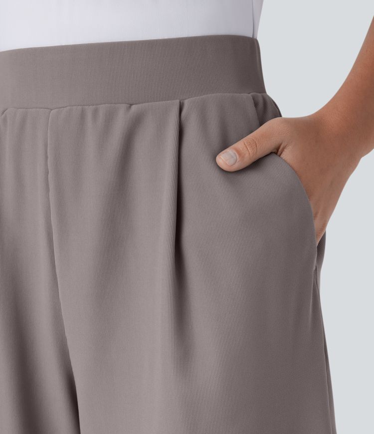 pantalones cortos de trabajo de cintura alta con microgofre y bolsillo que esculpen la cintura