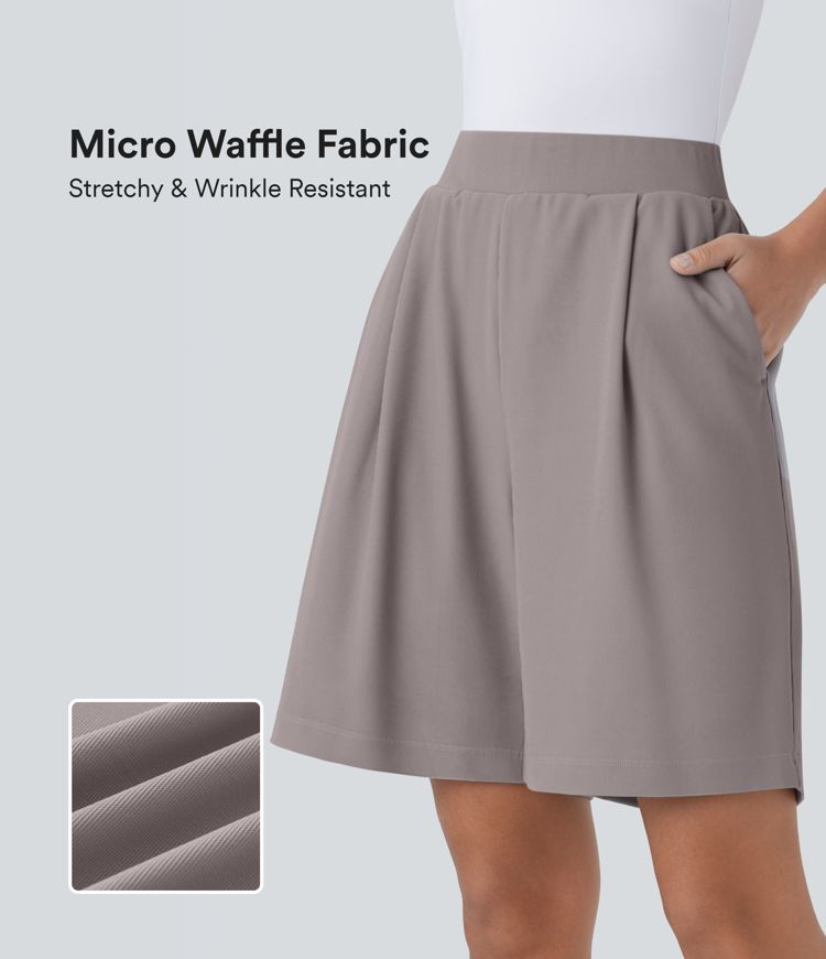 pantalones cortos de trabajo de cintura alta con microgofre y bolsillo que esculpen la cintura