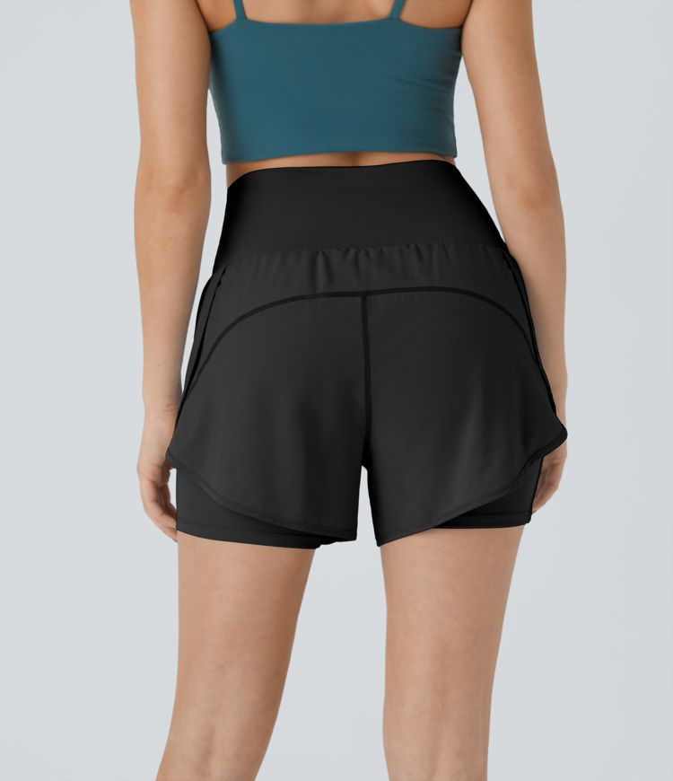shorts de yoga breezeful de secado rápido cintura alta dobladillo curvo 2 en 1 bolsillo 89 cm