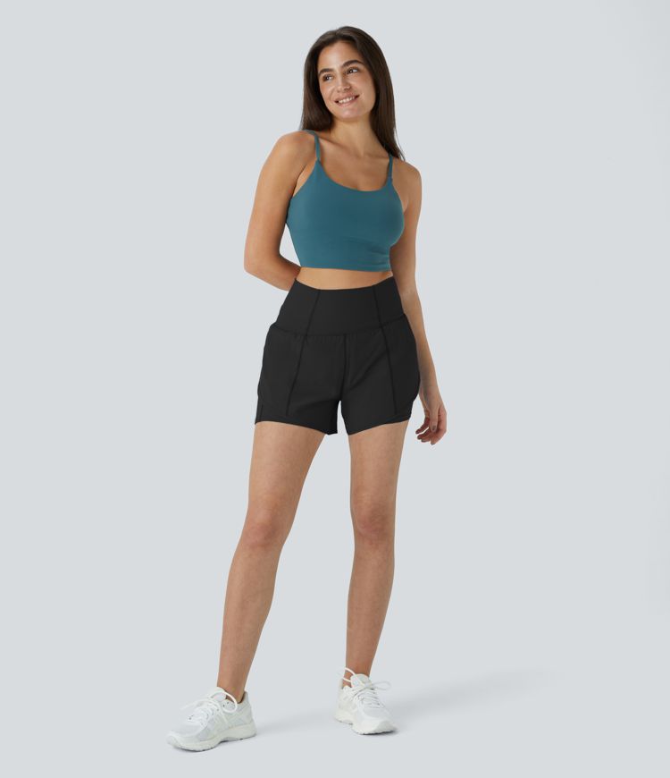 shorts de yoga breezeful de secado rápido cintura alta dobladillo curvo 2 en 1 bolsillo 89 cm