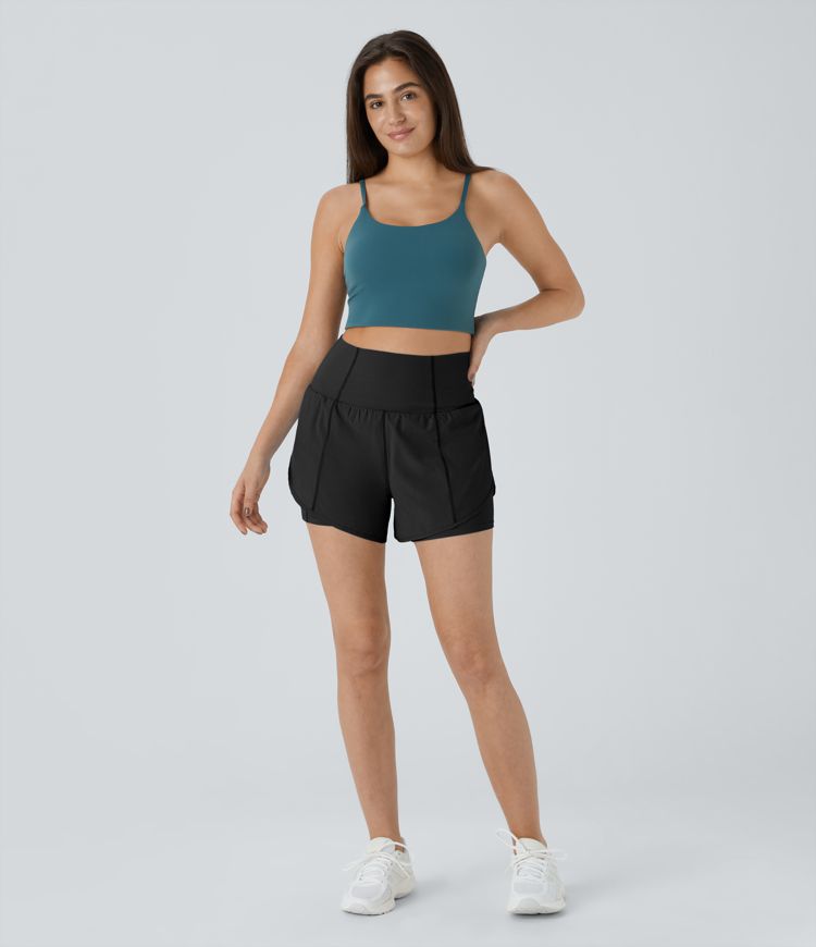 shorts de yoga breezeful de secado rápido cintura alta dobladillo curvo 2 en 1 bolsillo 89 cm
