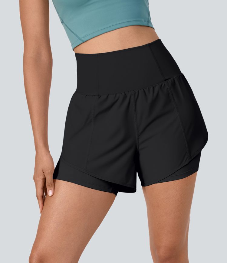 shorts de yoga breezeful de secado rápido cintura alta dobladillo curvo 2 en 1 bolsillo 89 cm