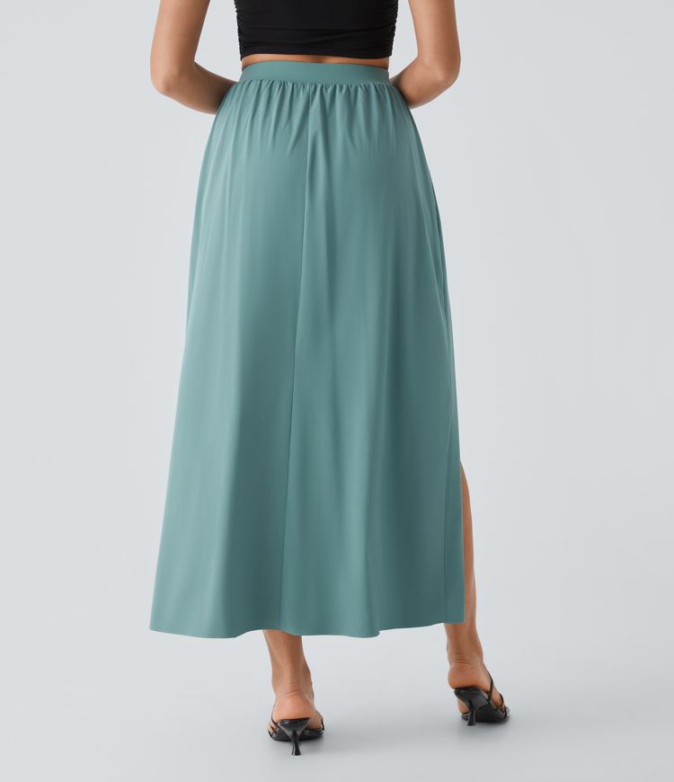 falda maxi informal 2 en 1 de secado rápido fluida con cintura alta y lazo frontal breezeful